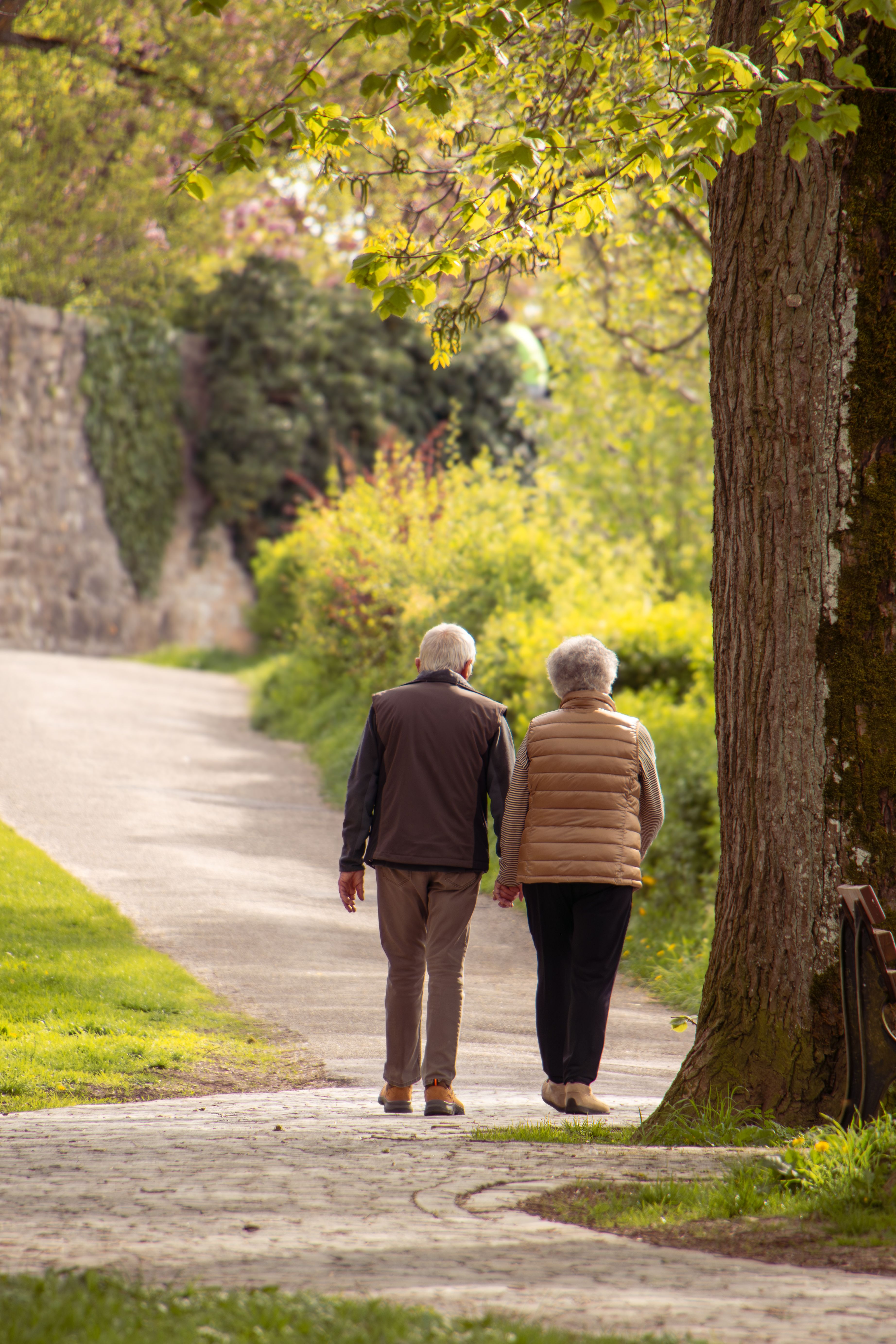 Elderly couple walking together