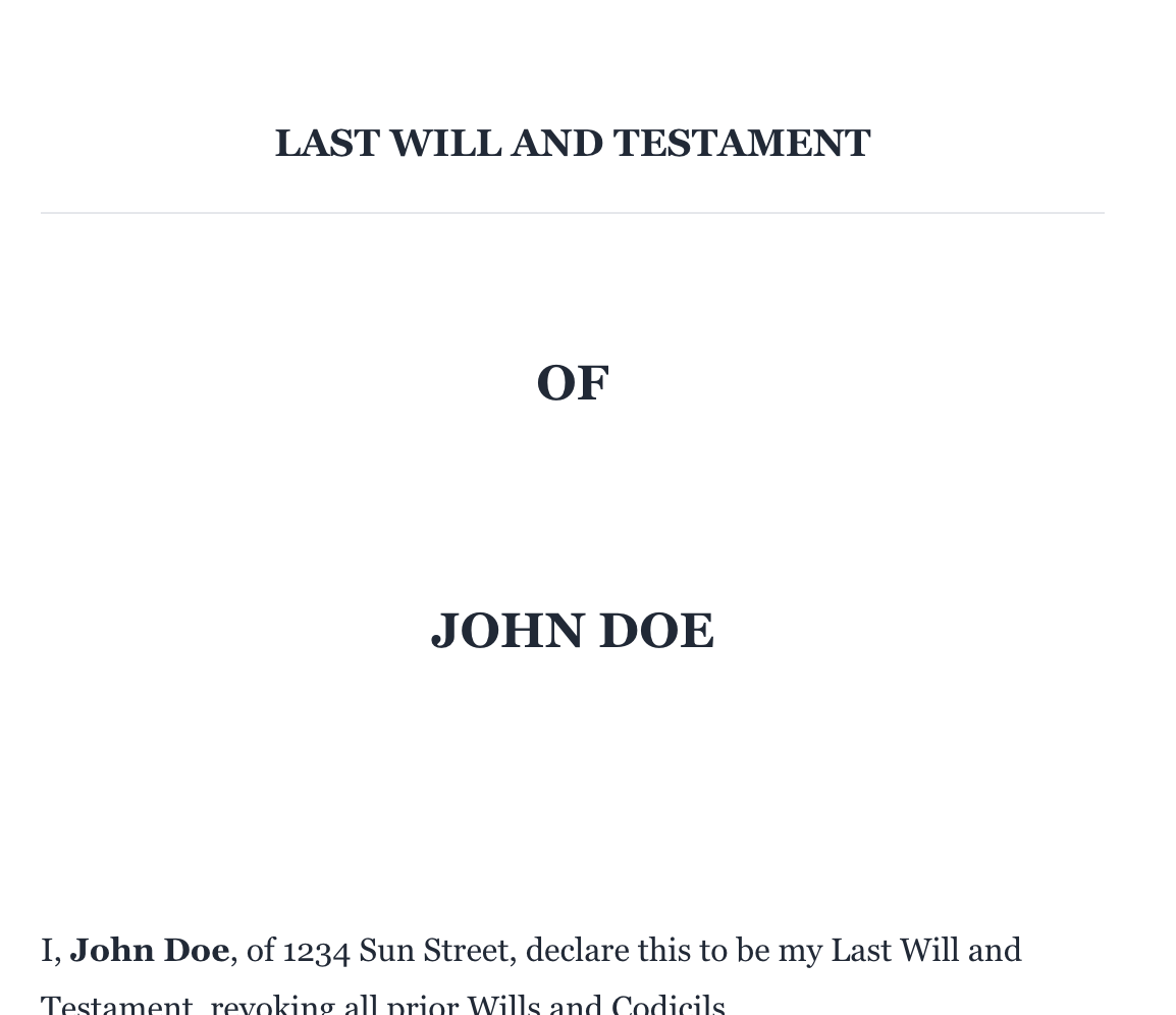 A mockup of the KindFlare Will Preparation tool.